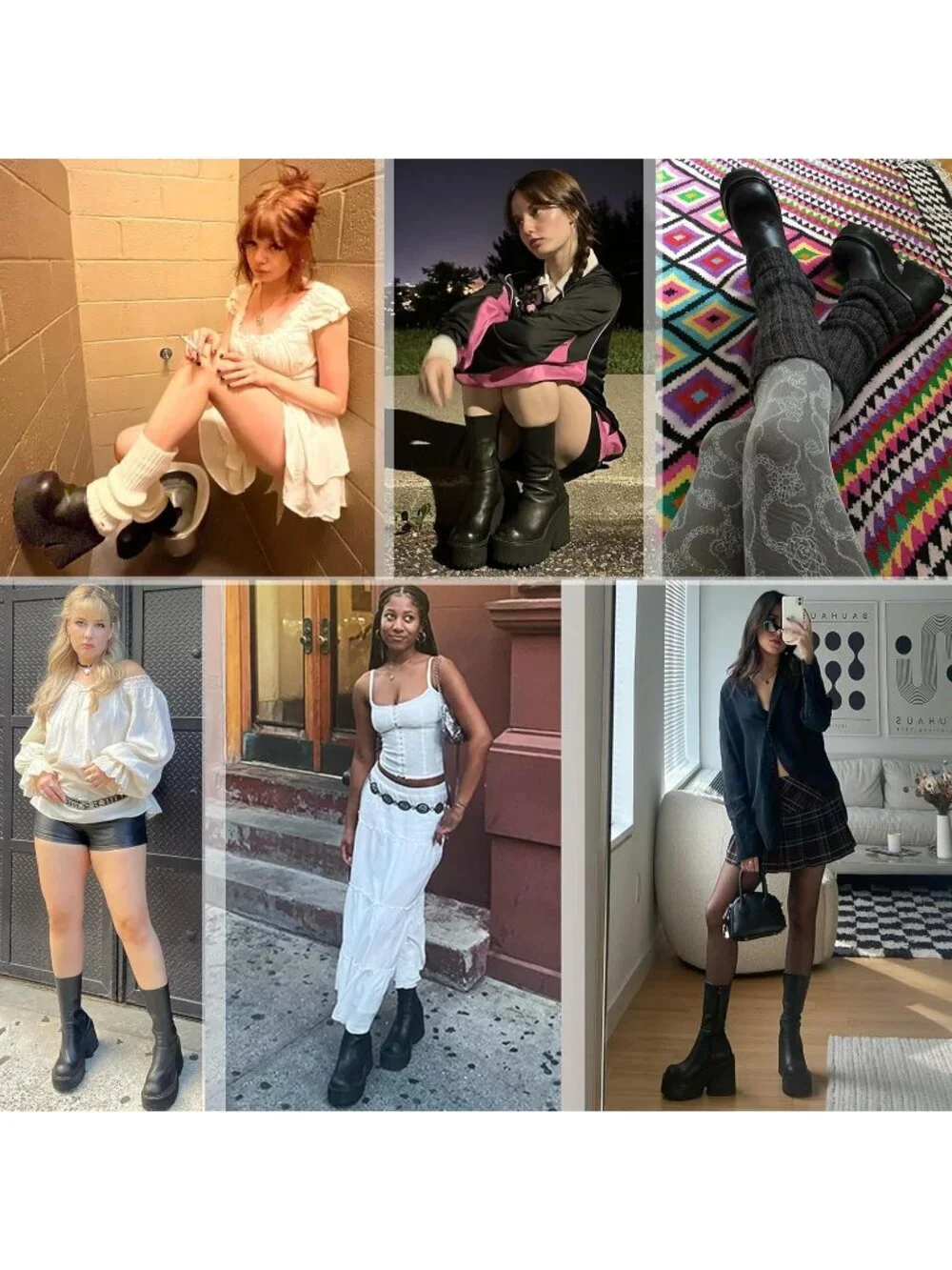 Womens Black Rubber Wedge Heel Platform Mid Calf Zipper Round Toe Ankle Boots