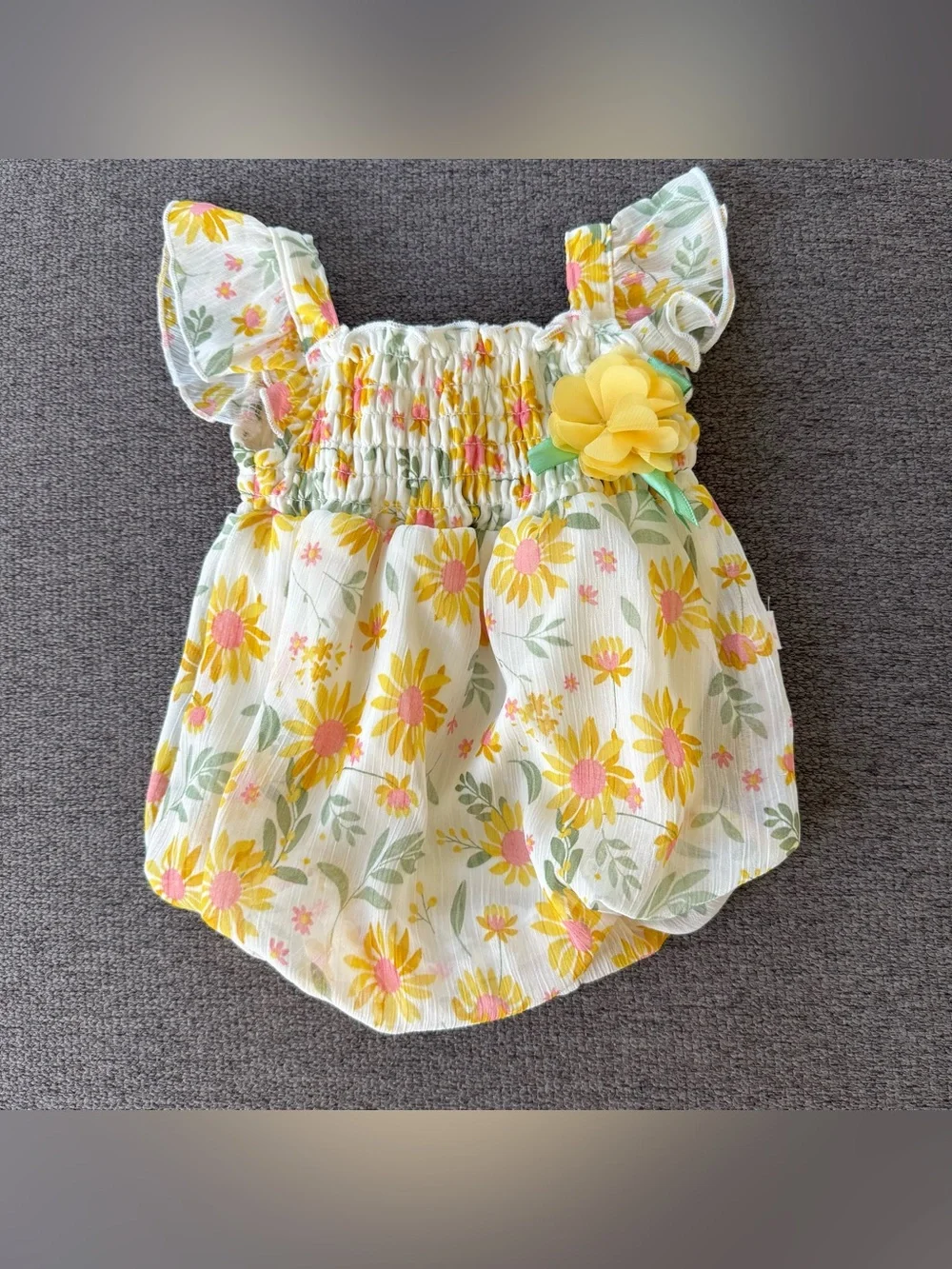Princess Rose Yellow Floral Baby Bubble Onesie Flower Accent Baby Girl 0-3M