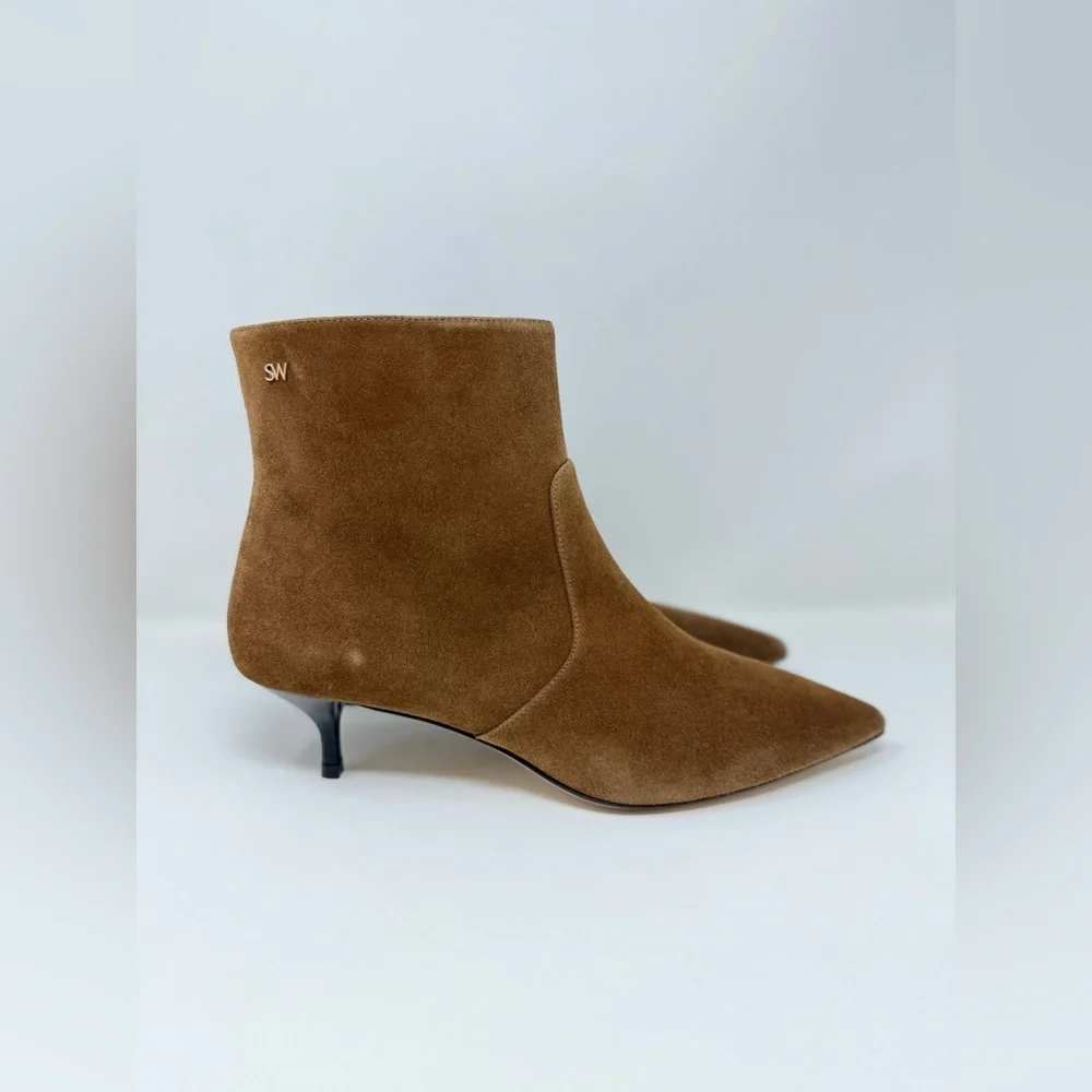 New Stuart Weitzman Mara Zip Suede Bootie Espresso Sz 8.5