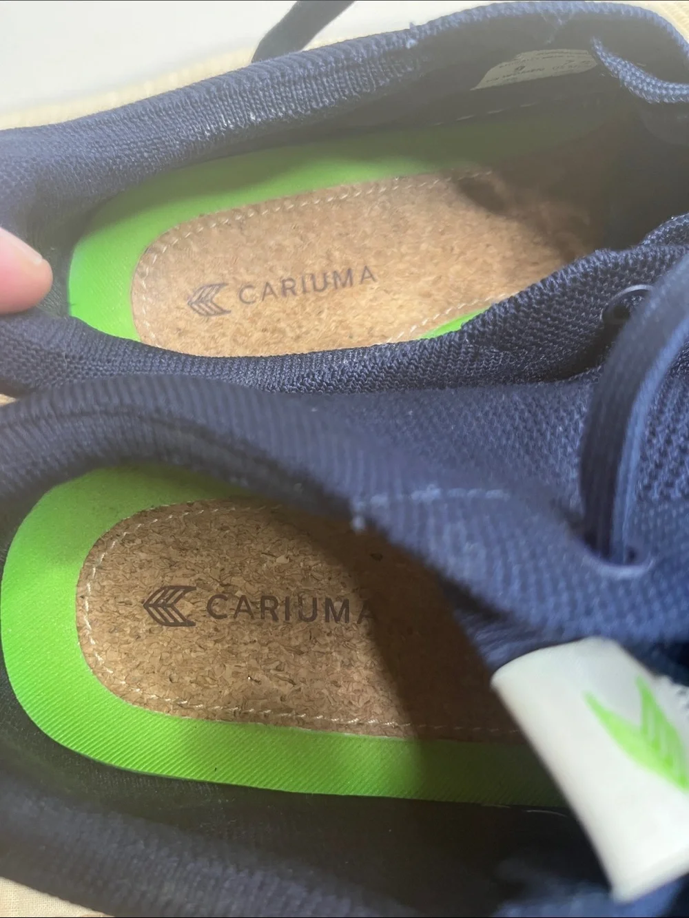 Cariuma IBI Low Navy Sneakers with Lime Green Accents and White Sole Size 9
