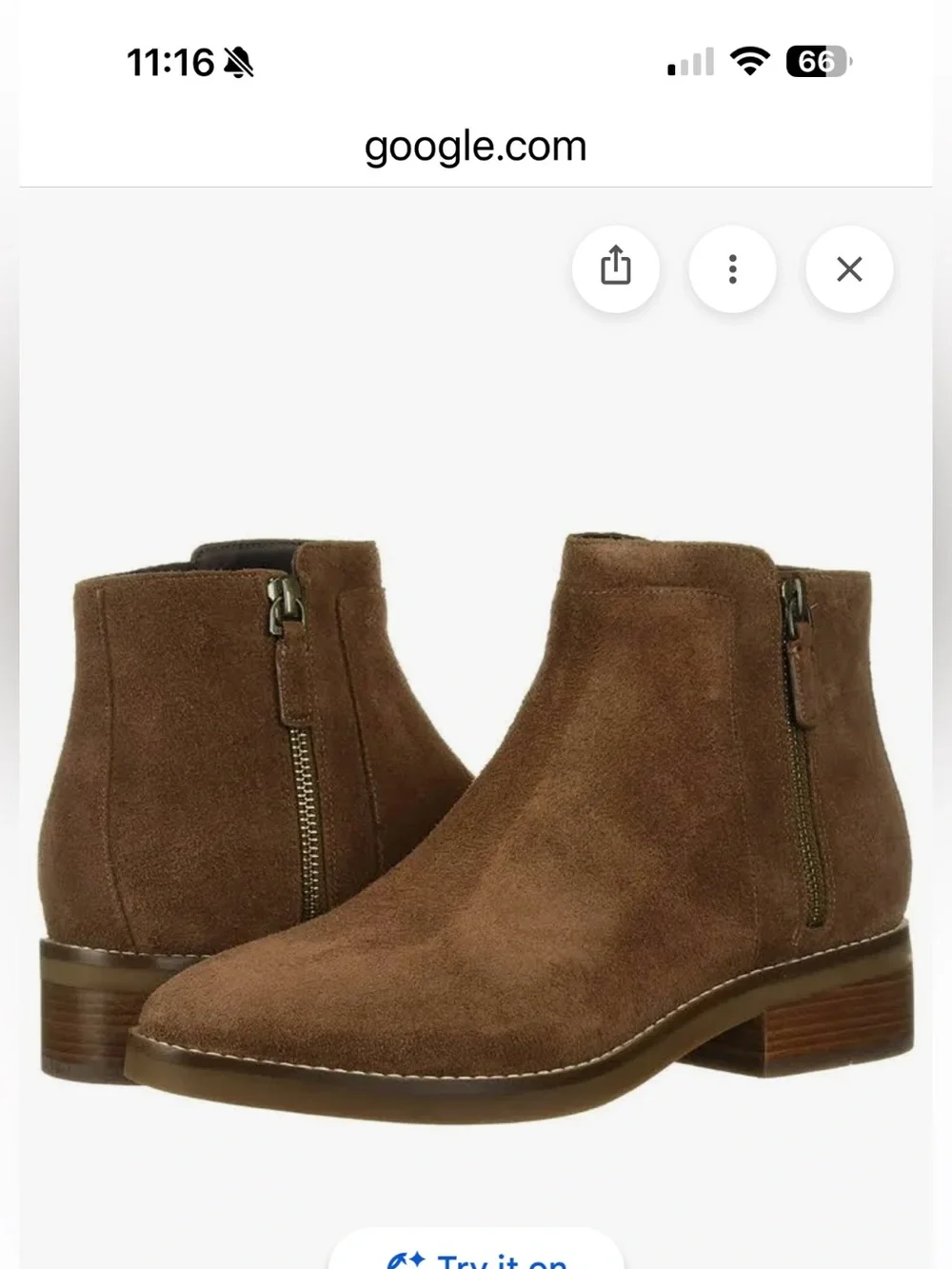Cole Haan Rene Brown Suede Zip Bootie. Size 8.