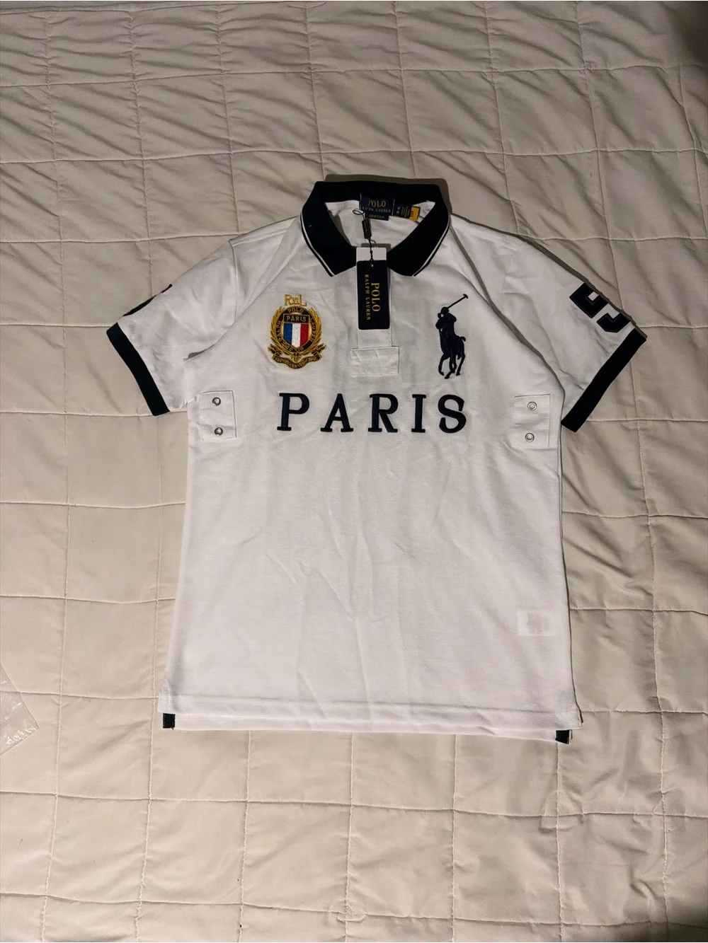 Polo by Ralph Lauren White and Navy 'Paris' Crest Polo
