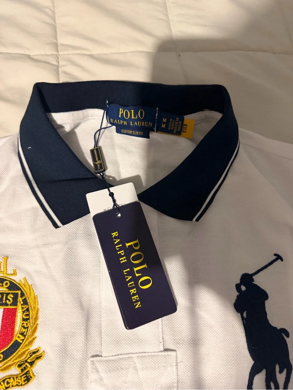 Polo by Ralph Lauren White and Navy 'Paris' Crest Polo