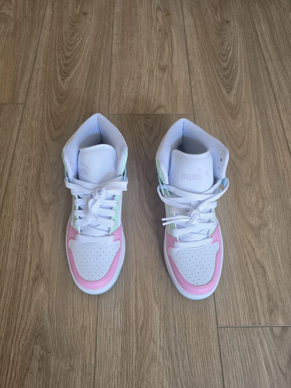 PUMA Rebound Layup Kids' High-Top Pastel Colorblock Sneakers - Pink/Blue/Green