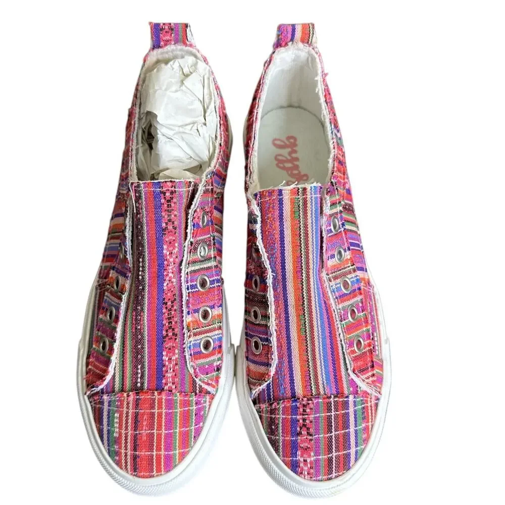 Gypsy Jazz Shoes Womens 8 Pink Striped Multicolor‎ Pull-on Pedra Sneakers NEW
