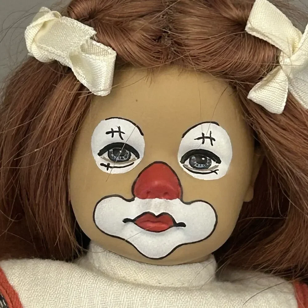 Vintage Heidi Ott Swiss Design Girl Doll w/Painted Clown Face Handmade In Box