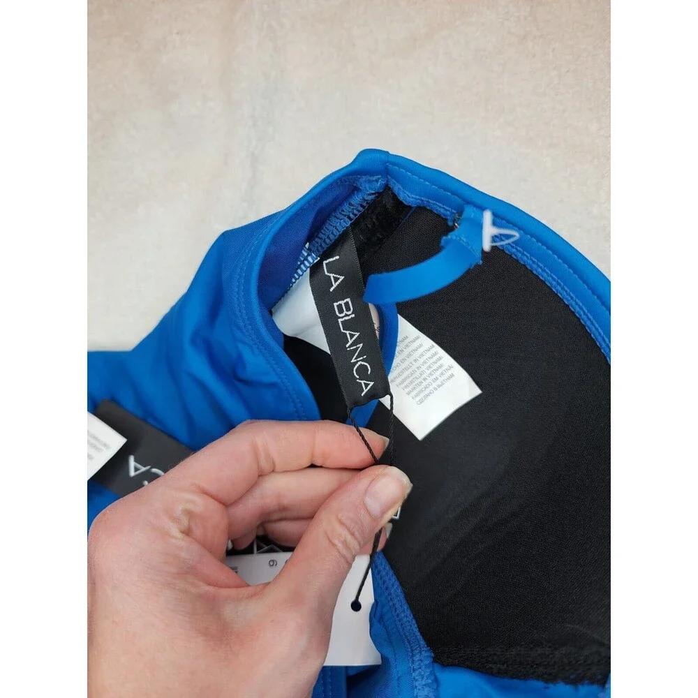 NWT La Blanca Island Goddess Bandeau Tankini Top Hipster Bottom Size 6 Blue