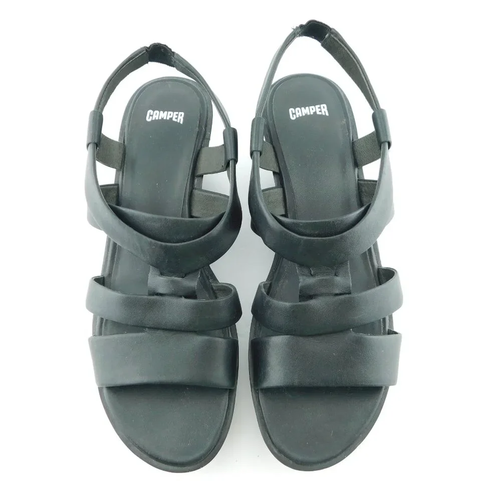 CAMPER Black Leather Caged  Platform Ankle Strap Sandals 40