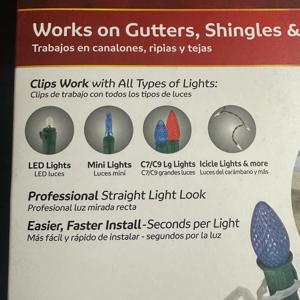 🌸 $3 if bundled Universal Light Clips for gutters shingles & tile 100 Clips NWT