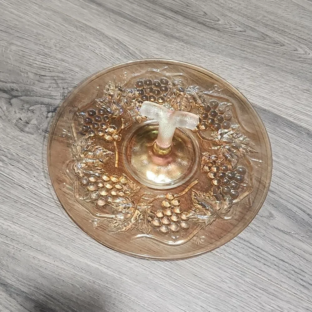 EUC Vintage Amber Carnival Glass Grape & Gable Marigold Serving Platter