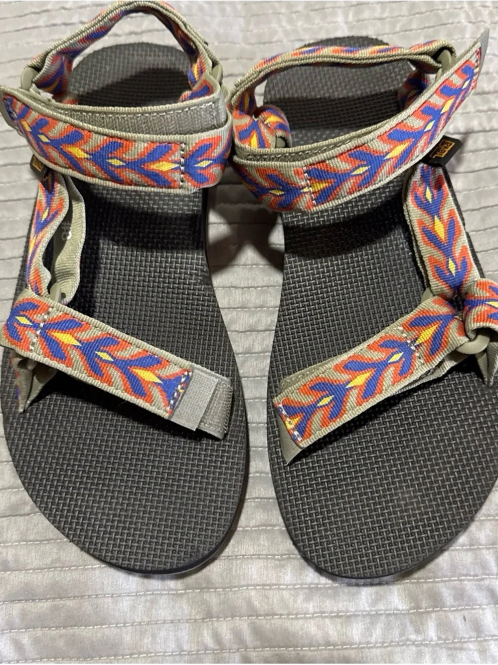 Teva Men's Sandals with Orange, Blue & Purple Patterned Straps. Unisex.