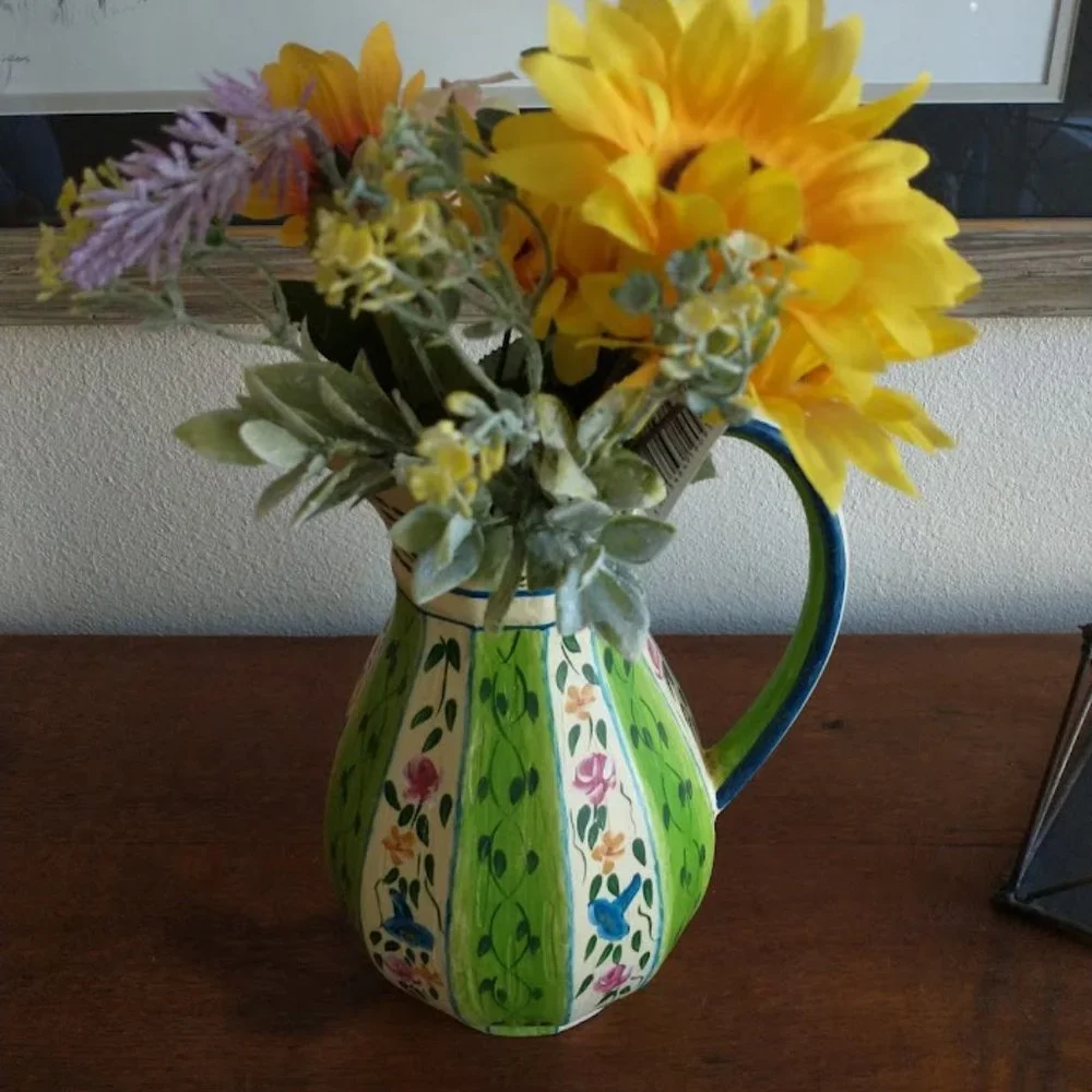 Jane Keltner Floral Pattern Designer Pitcher. antique pitcher
