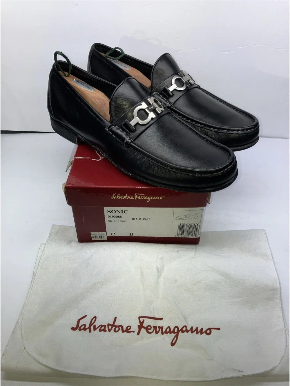 Salvatore Ferragamo Mens SONIC Black Shoes Gancini Silver Bit Loafers 12 D CLEAN