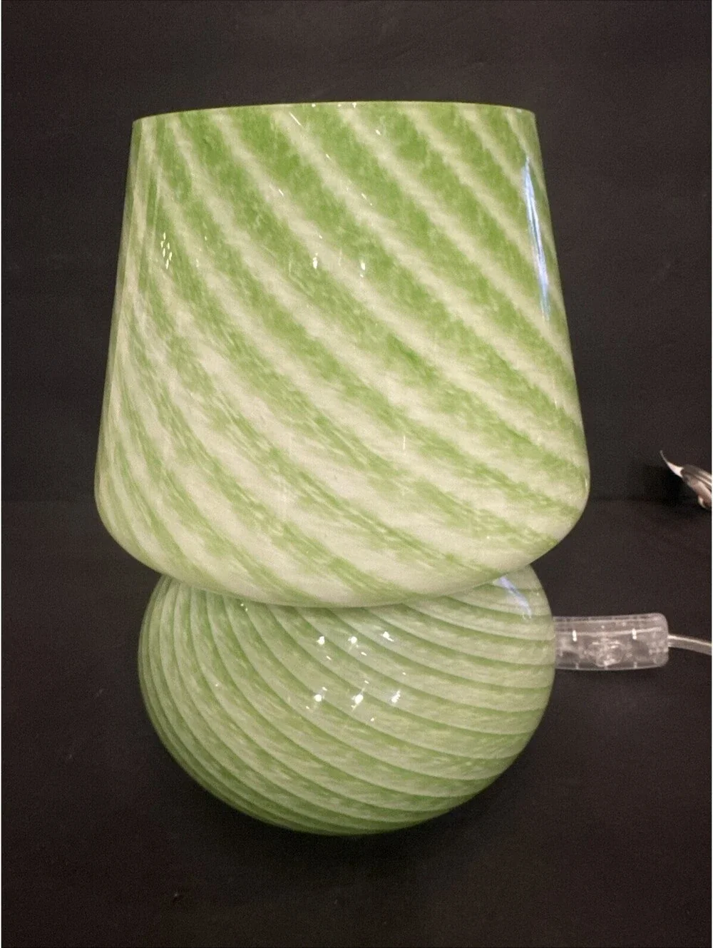 Vintage Swirl Green Frosted Murano Style Glass Table Lamp  10.25” H By 7.5” W