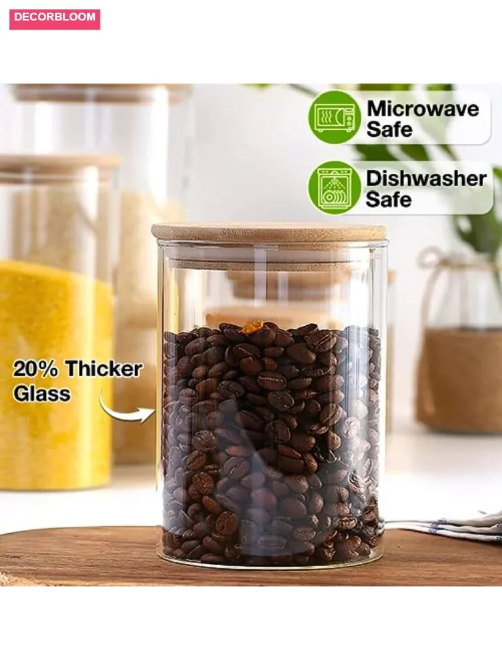 4 Pack Glass Storage Jars with Airtight Bamboo Lids, 27 oz Canisters