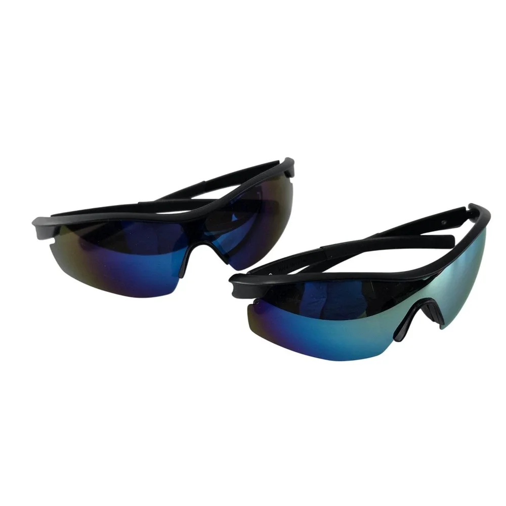 Bell+Howell‎ Tac Glasses 2 Pack Sports Sunglasses Black Blue Green Mirrored Lens
