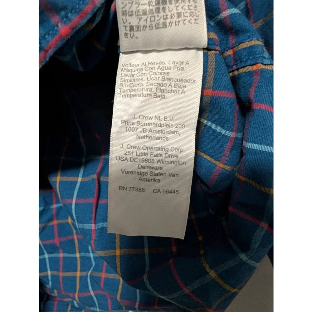 J Crew Flex Washed Slim Fit Blue Multicolor Plaid Check Button Shirt Mens Size L