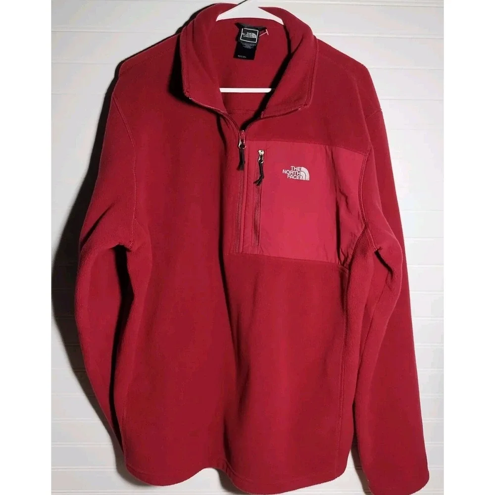 The North Face 1/4 Zip Fleece Pullover Maroon Zippered Chest‎ Pocket Men's Xlg