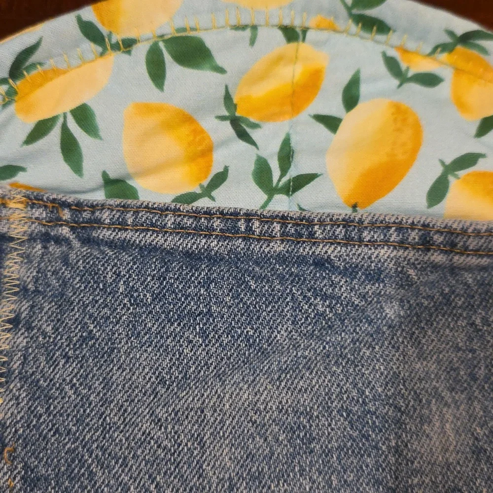 Yellow Lemon Tortilla Holder Upcycled Blue Denim Jeans Keeps Tortillas Warm
