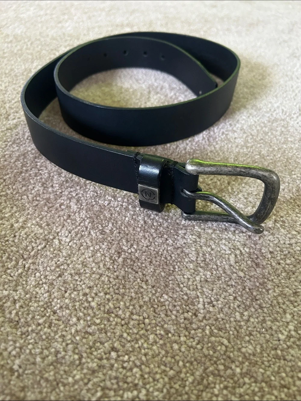 ❤️ 3/$18 Men's Nautica Black Leather Belt with Brushed Metal Buckle