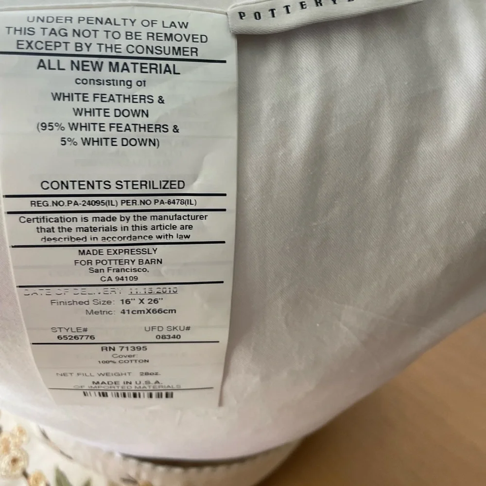 Pottery Barn examine feather insert