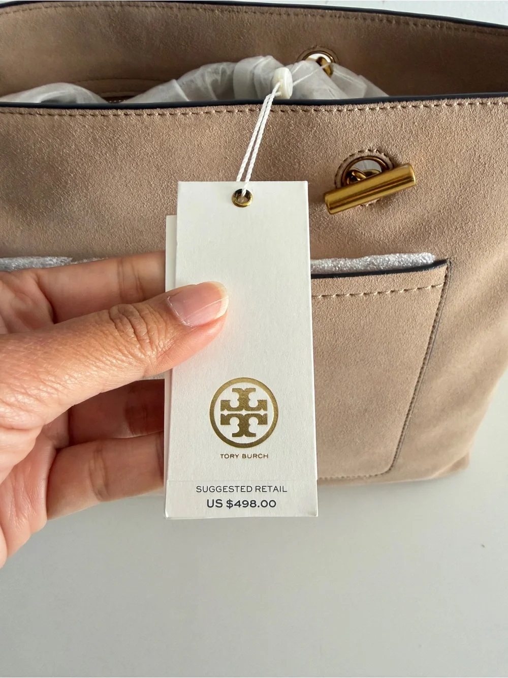 Tory Burch Suede Shoulder Bag with Gold Hardware