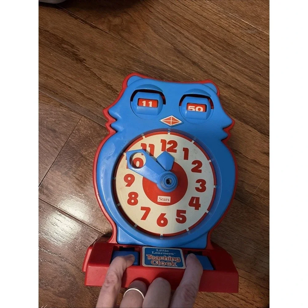 Sears Teaching Clock Vintage Little Learners Owl Blue Red Retro Educational Toy