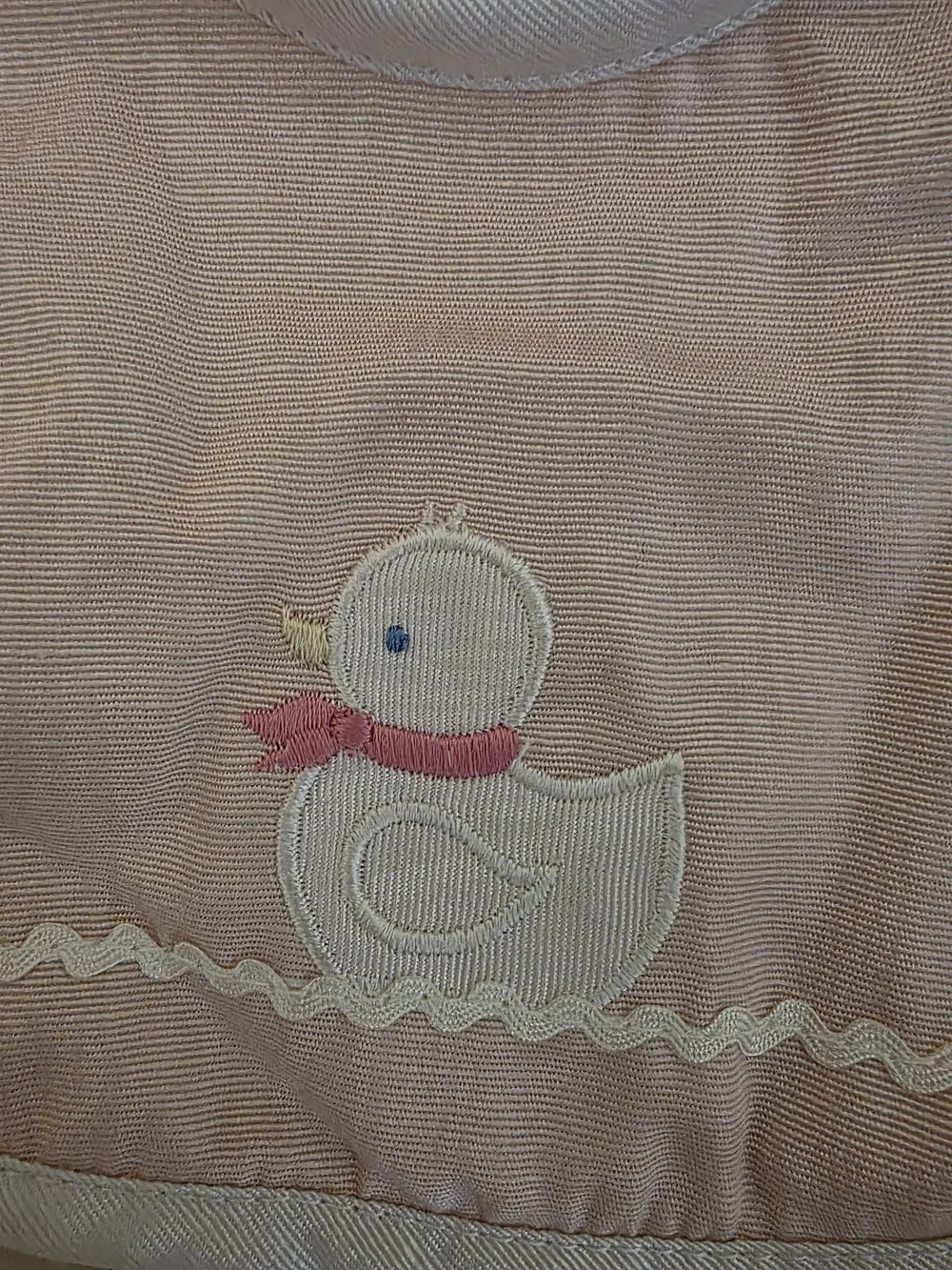 Vintage 2003 Pink Duck Embroidered Baby Bib with White Trim