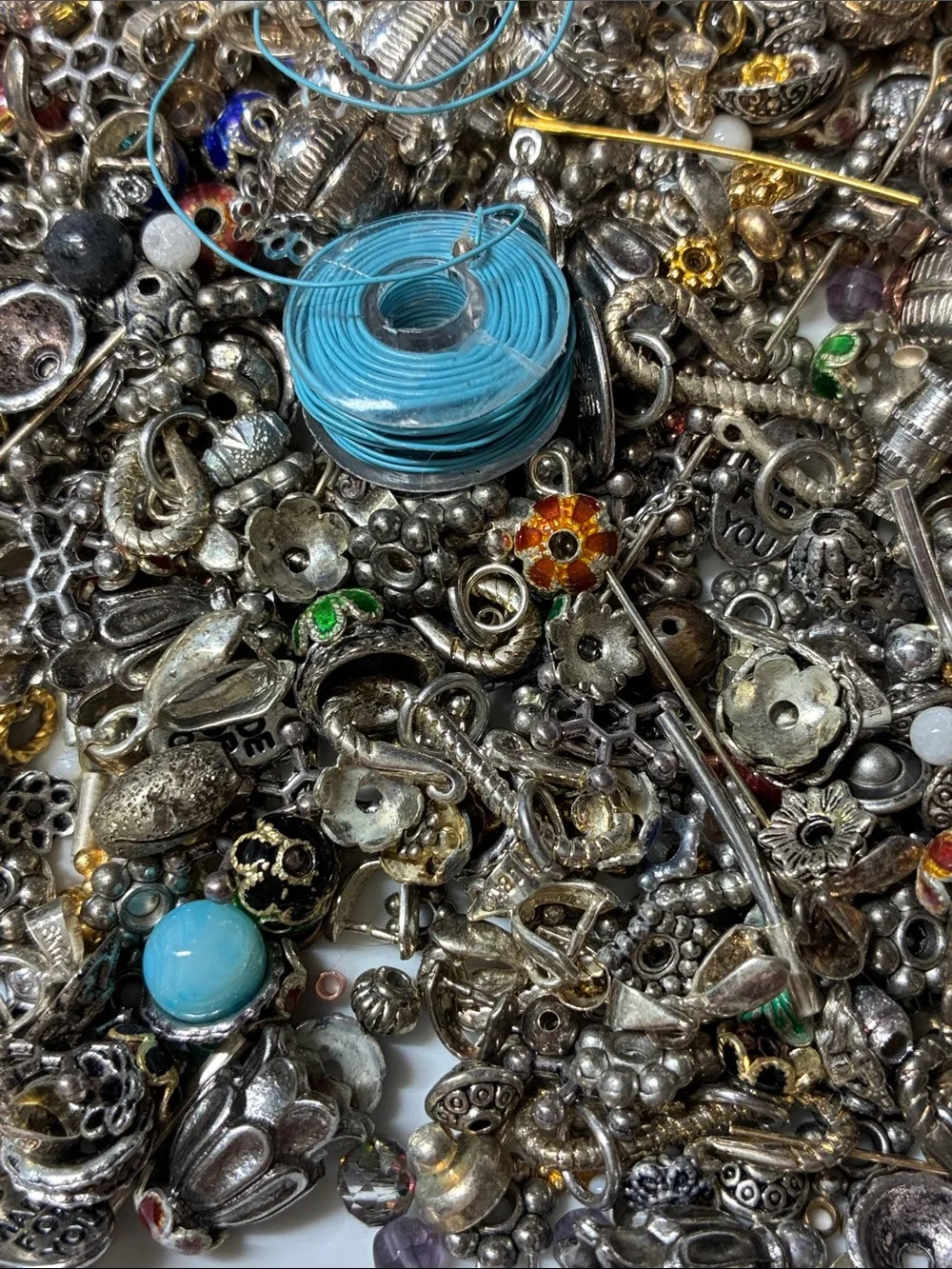 Lot of 2+ pounds of silver and gold colored jewelry making findings