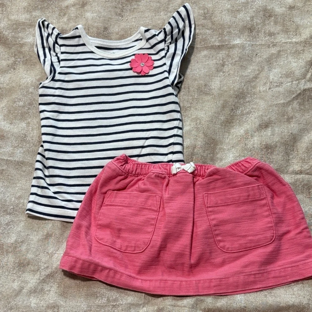 Carter's Striped Top and Pink Skirt Set
