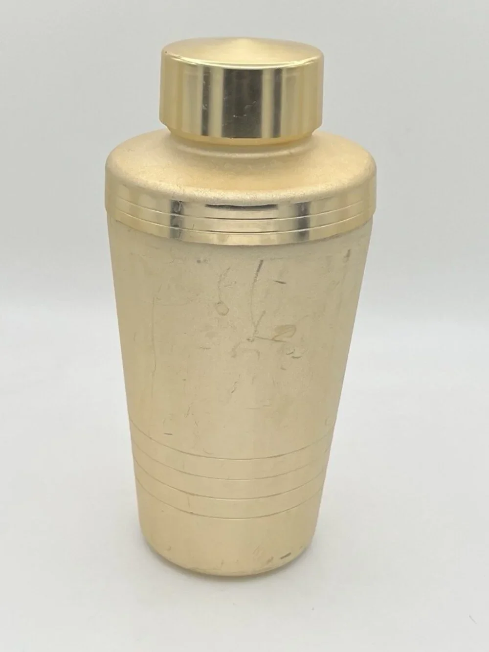 Vintage Mid Century Modern Gold Cocktail Shaker Mirro Aluminum Barware Atomic