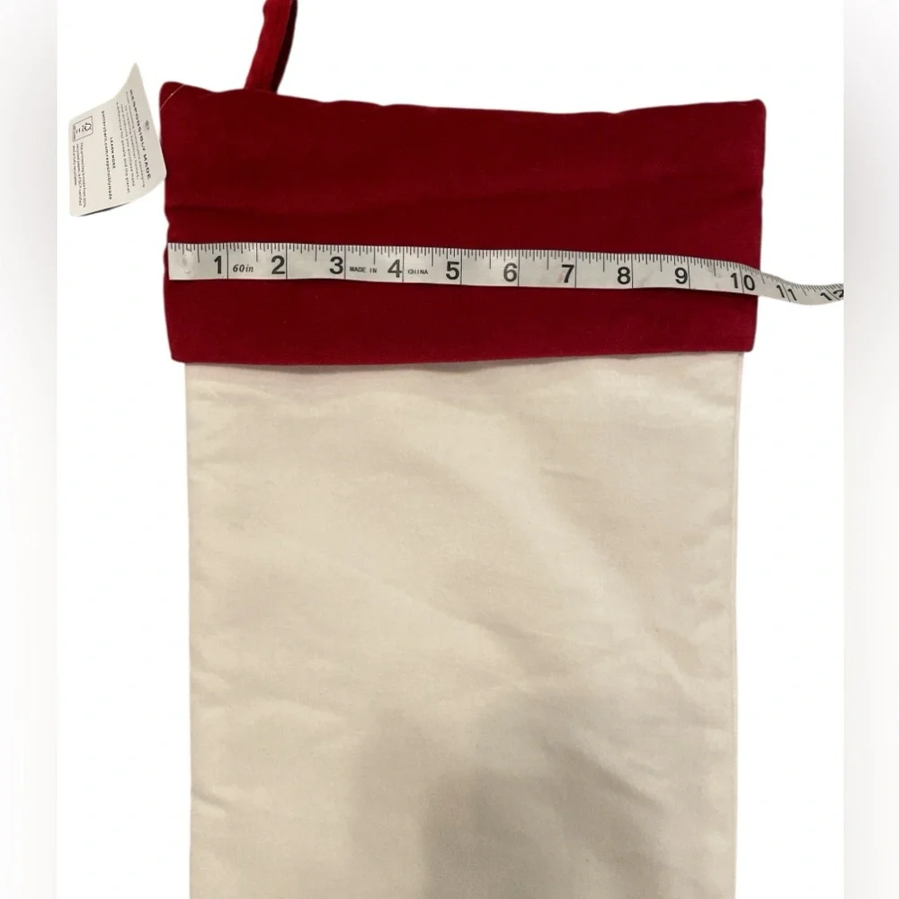 Pottery Barn Velvet Christmas Stocking Ivory with Red Cuff