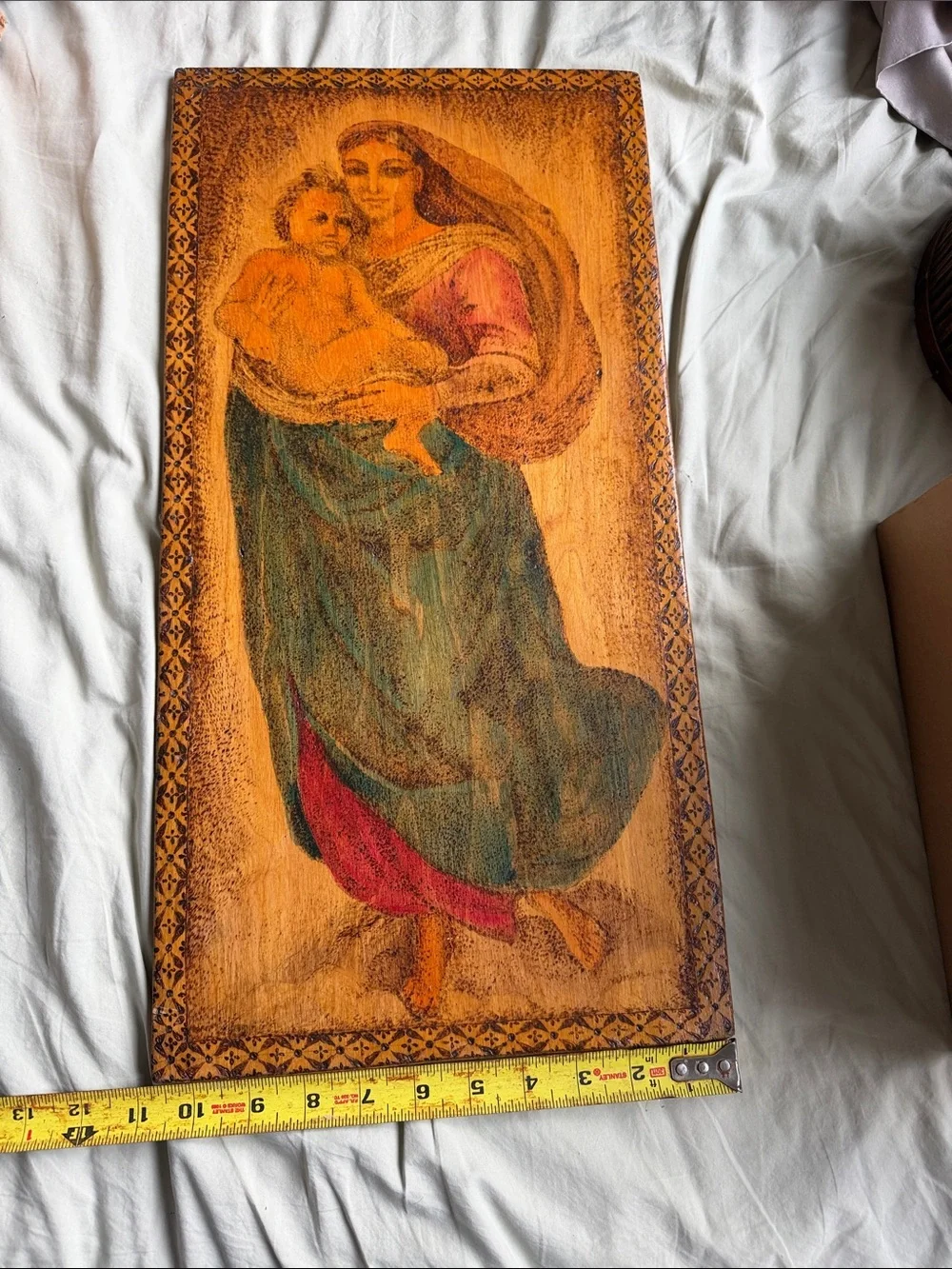 Vintage Religious Madonna and Child Wood Wall Art