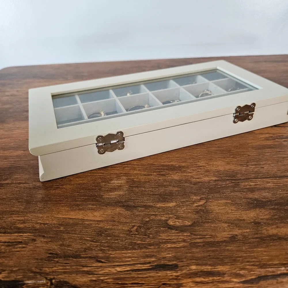 12 Piece Birthstone Ring Set 6, 7, 8, with White Wooden Glass Display Case Box