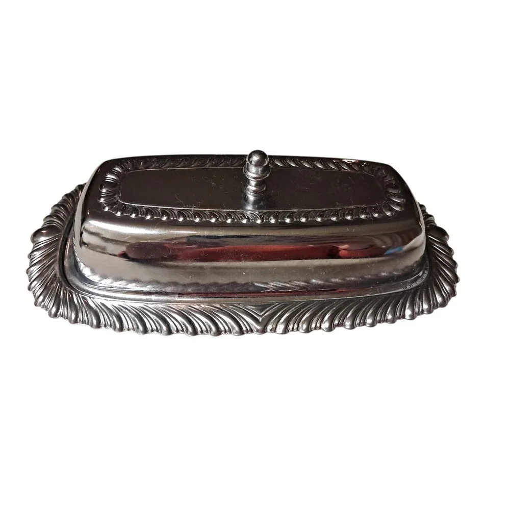 Vintage Chrome Plated Butter Dish & Lid  Irvingware Made In‎ USA Glass Insert