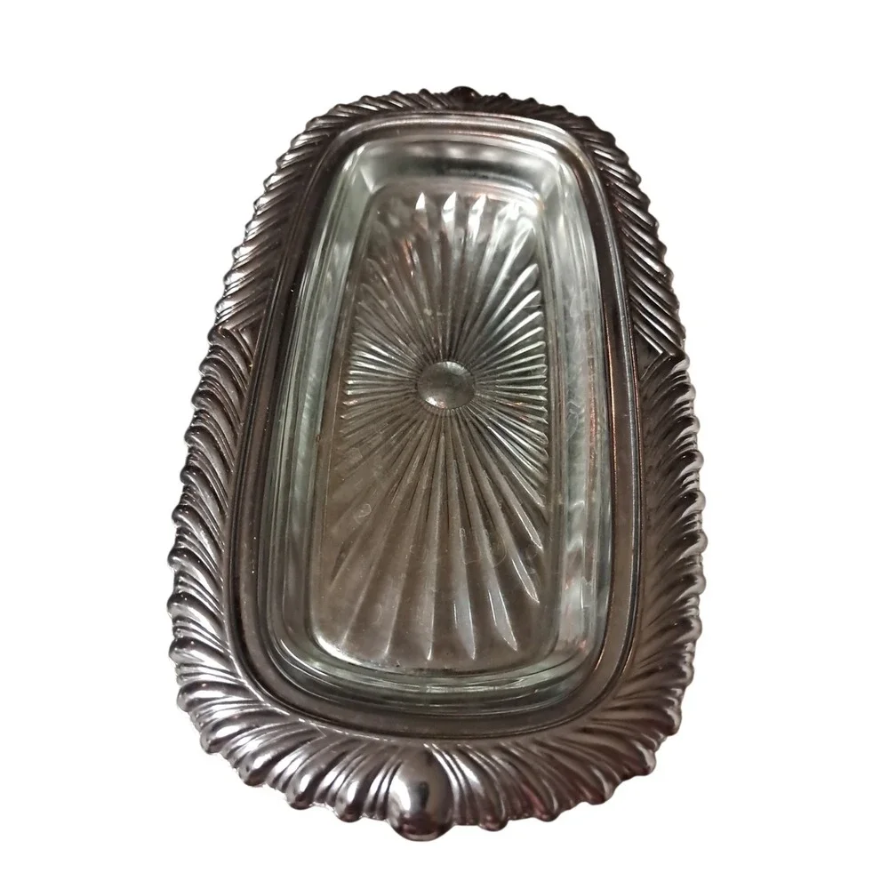 Vintage Chrome Plated Butter Dish & Lid  Irvingware Made In‎ USA Glass Insert