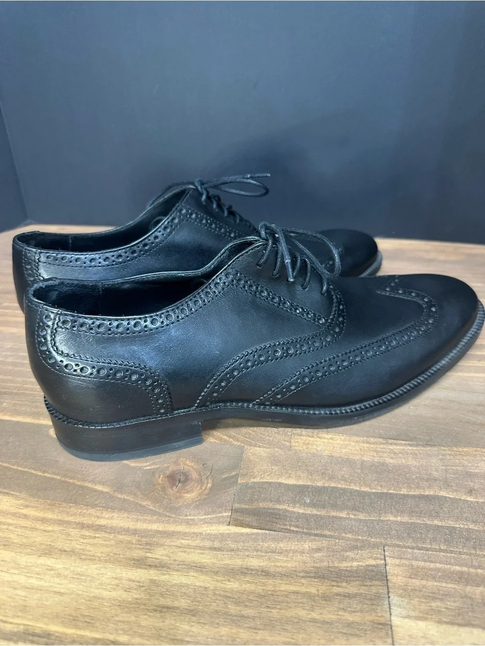 Cole Haan Black Leather Wingtip Oxford Shoes