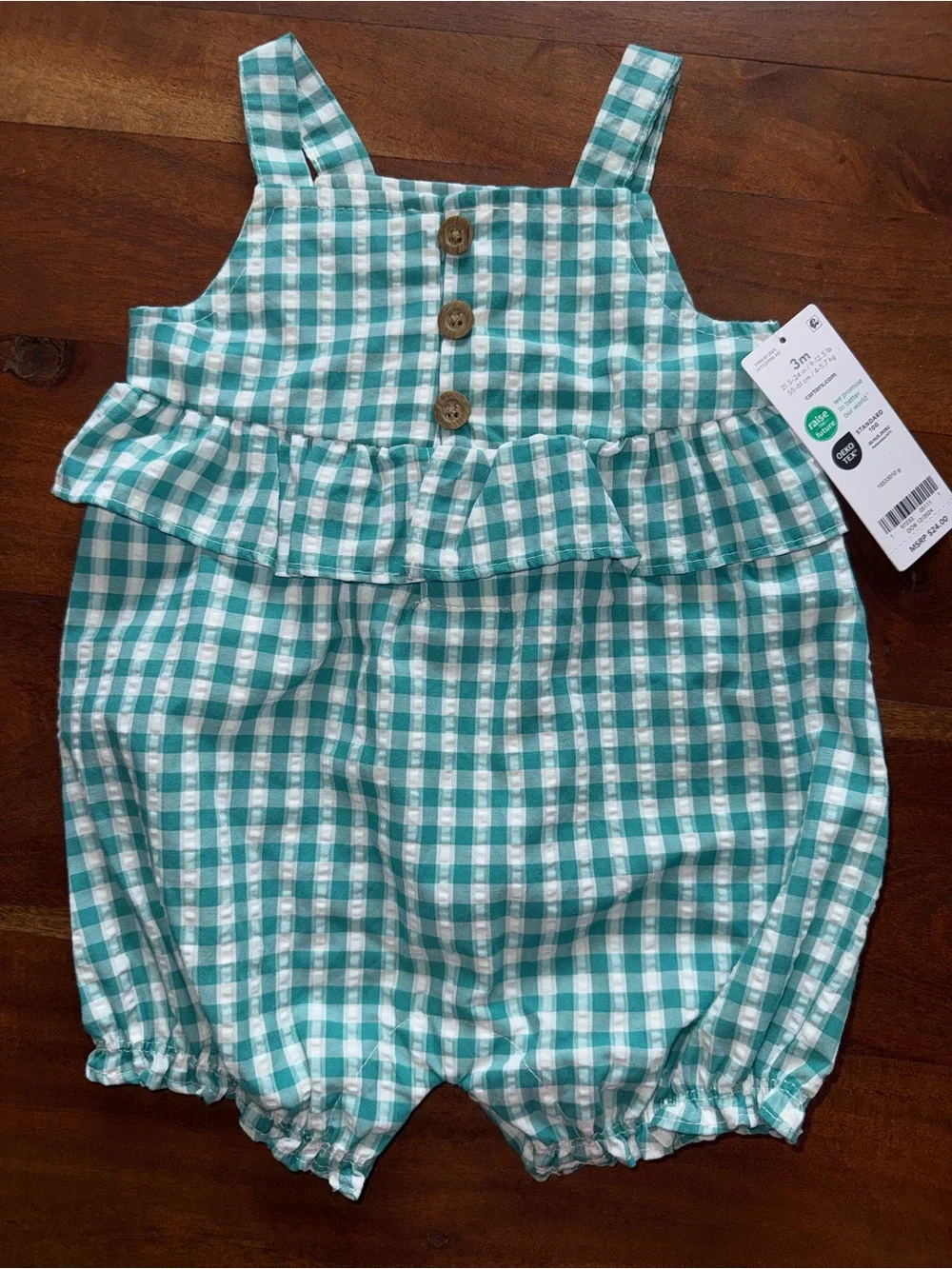 Carter's Teal and‎ White Gingham Baby Romper