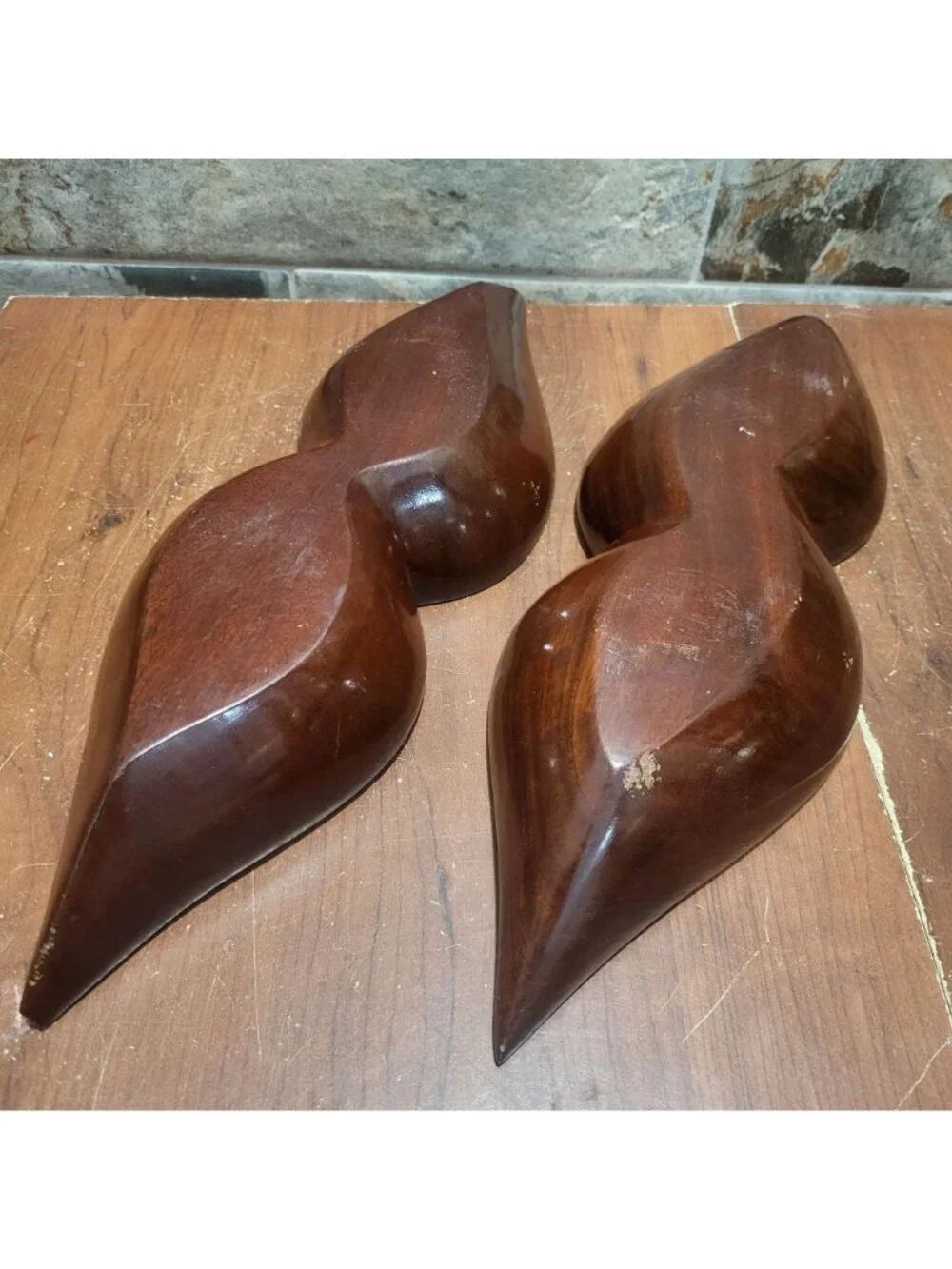 Vintage MCM Monkey Pod Wood 2 Compartment Divided Serving Dish Tray Set of 2