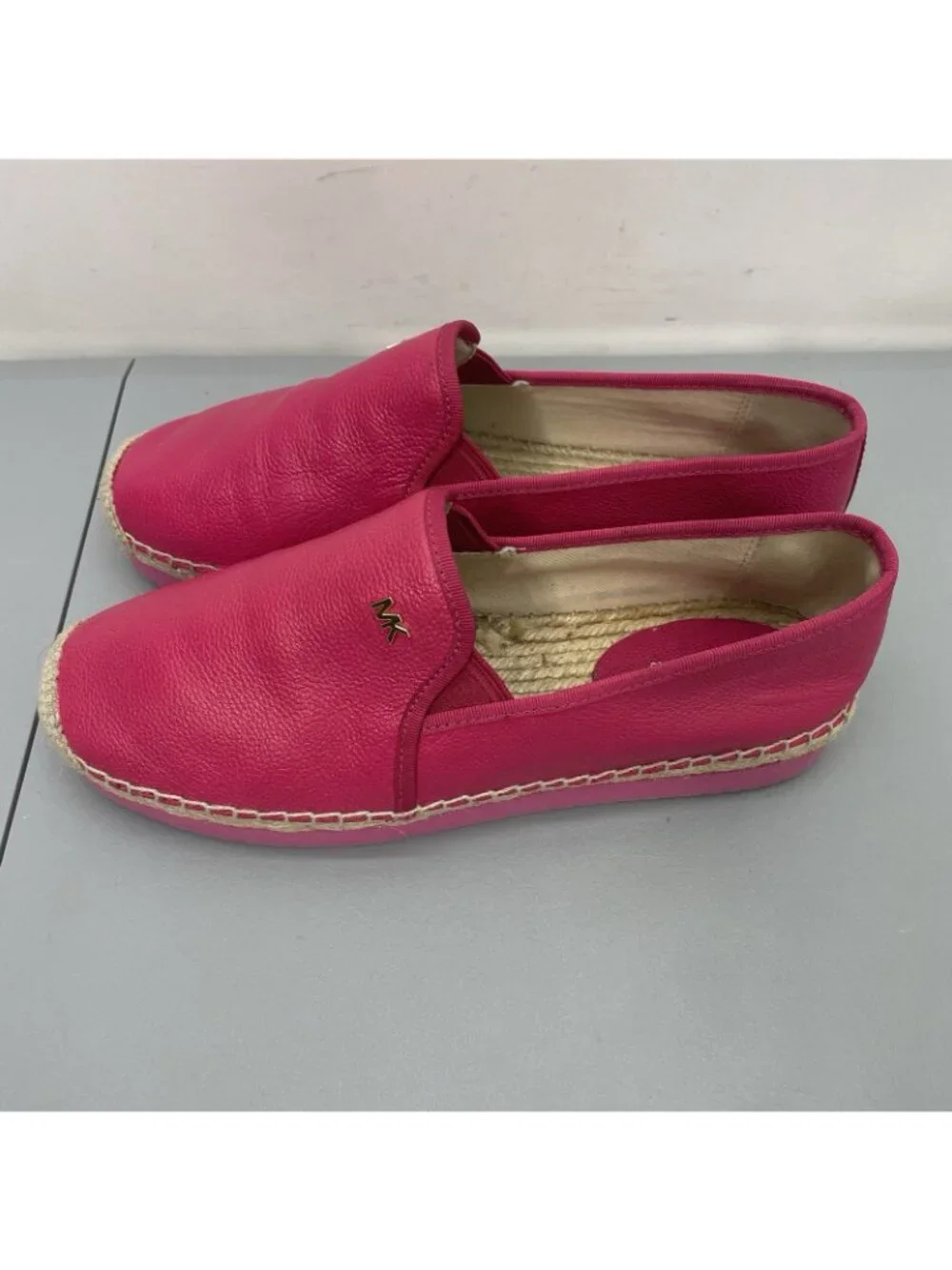 Michael Kors Hastings Espadrilles Shoes Slip On Pebbled Leather Hot Pink Women 7