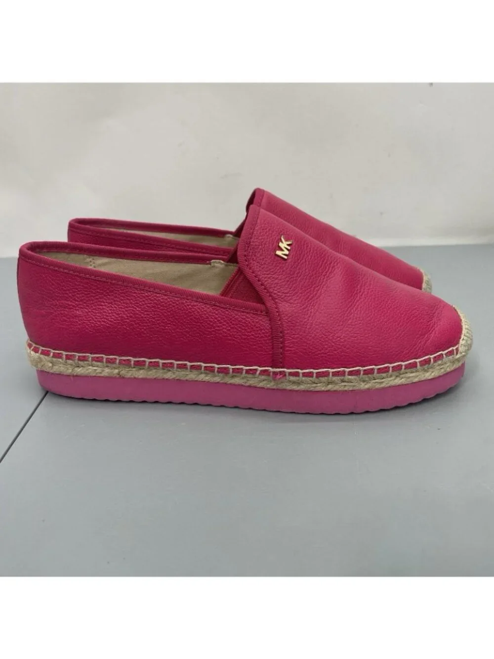 Michael Kors Hastings Espadrilles Shoes Slip On Pebbled Leather Hot Pink Women 7