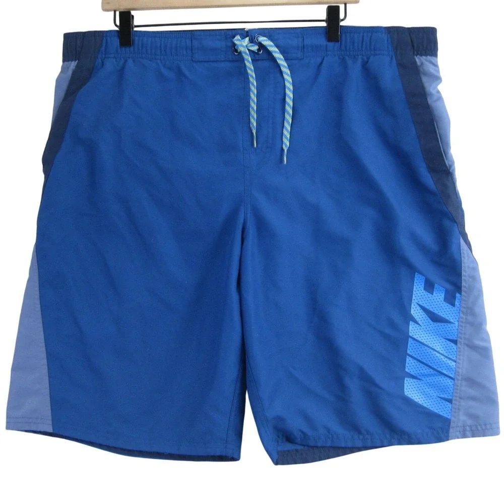 Nike Swim Trunks Mens L Blue Colorblock Board Shorts Swoosh‎ Athletic