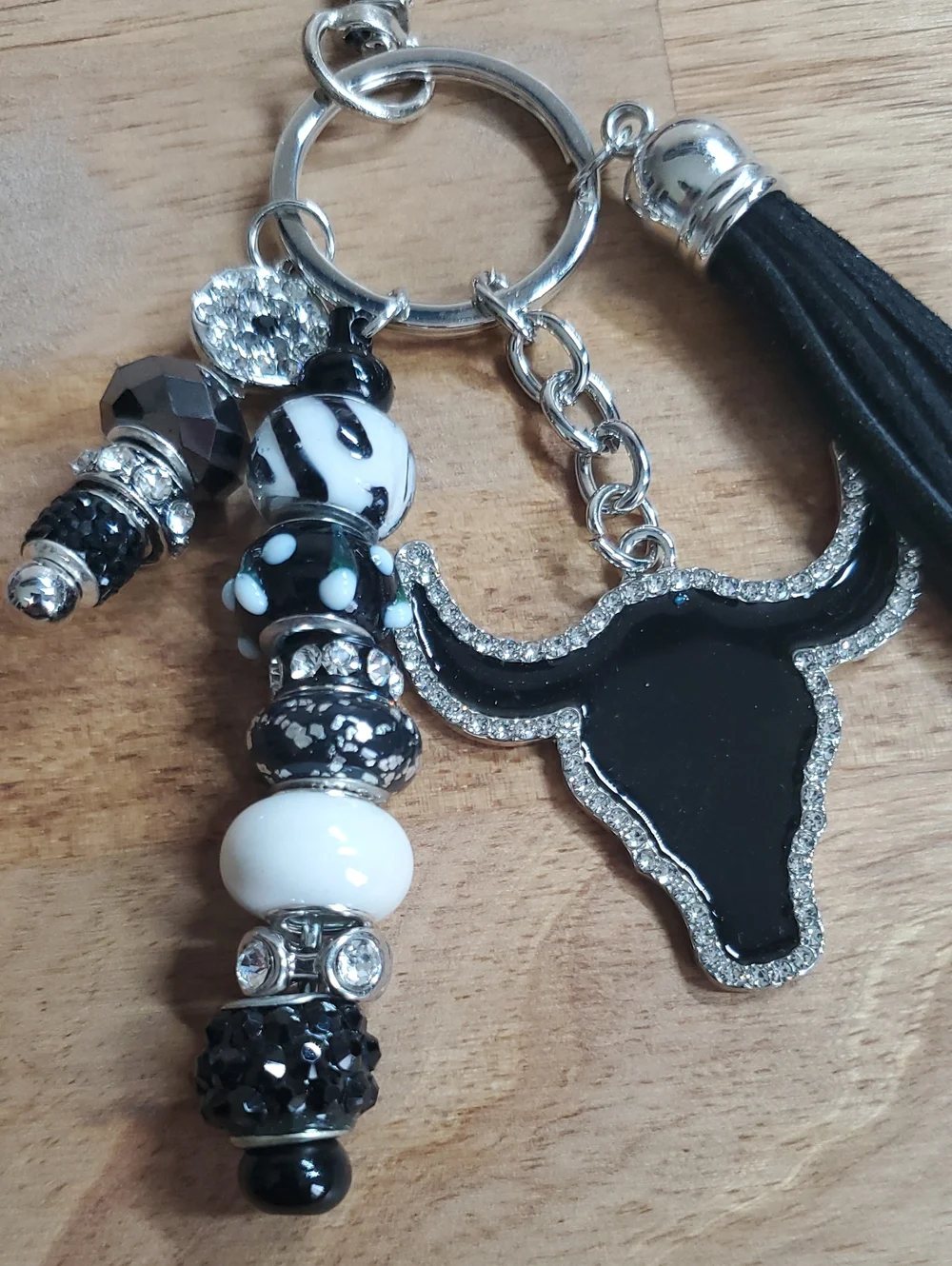 Western Longhorn Black And White Keychain