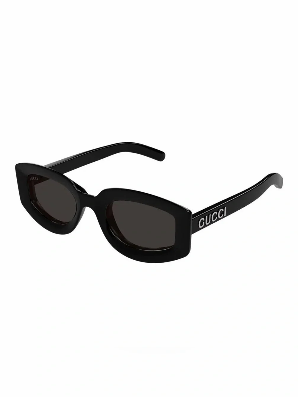 Gucci Black Rounded Rectangular Sunglasses with Logo Temples
