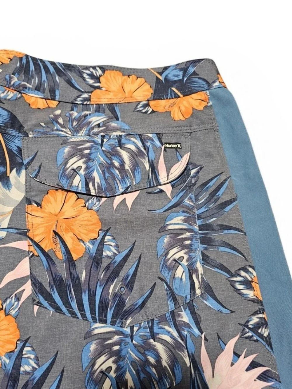 Hurley Swim Trunks Unlined Men's Blue & Orange Floral Front Key Pocket Size 38