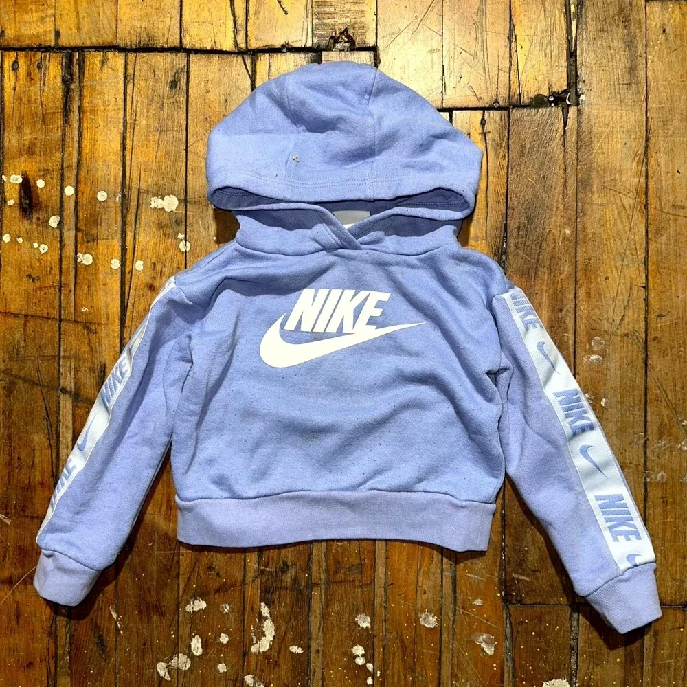 Nike Hoodie Kids 2T Blue Fleece Swoosh Logo Long Sleeve Kangaroo Pocket Pullover