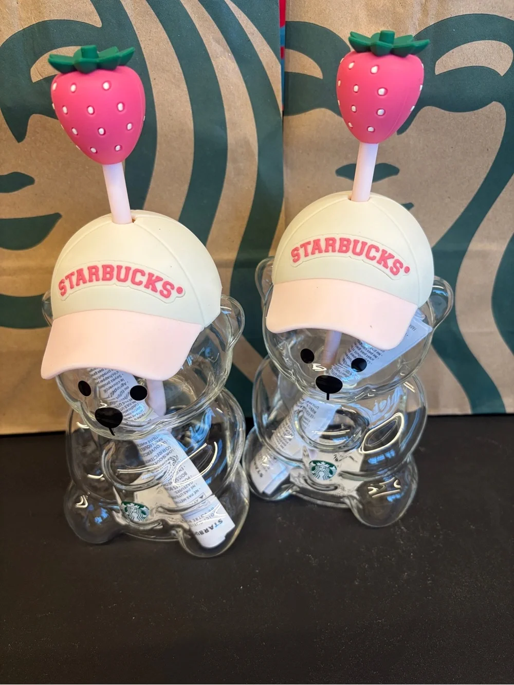 NWT 2pc Lot Summer 2026 Starbucks Bearista Bear Glass Cold Cup 20oz 591 ML