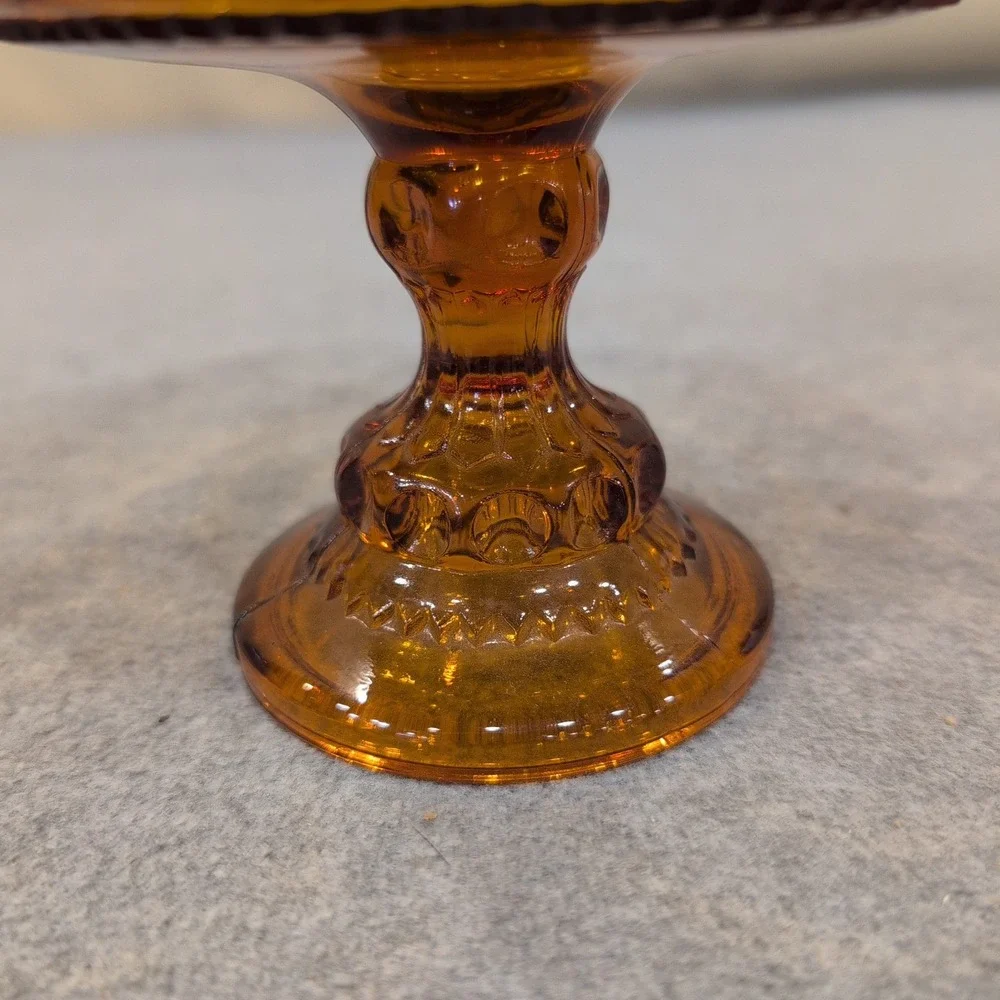 Indiana Glass‎ Co Amber Kings Crown Thumbprint Compote Candy Dish MCM Glassware