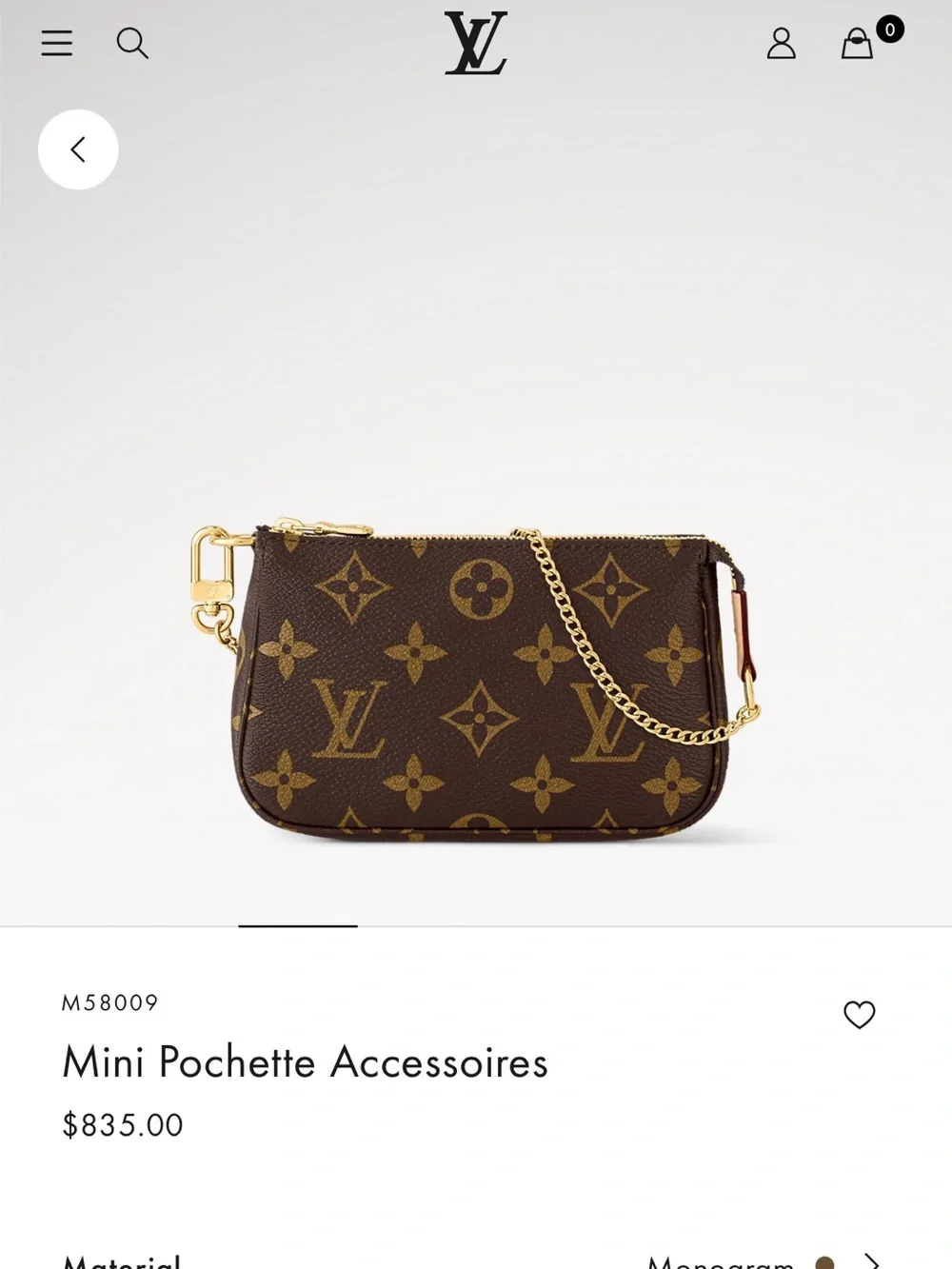 Louis Vuitton Mini Pochette Accessoires Brown Monogram with Gold Chain