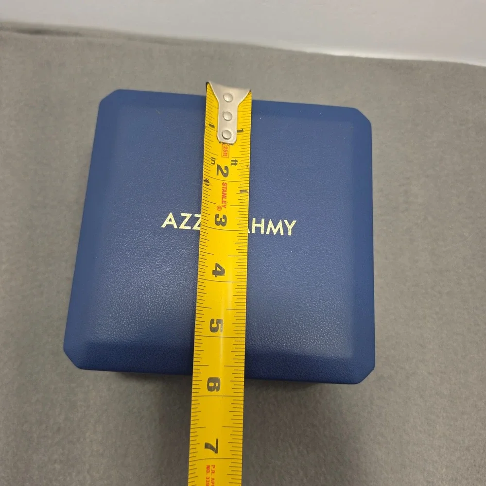 Azza Fahmy Navy Blue Leatherette Velvet Necklace Jewelry Display Box Gold Logo J
